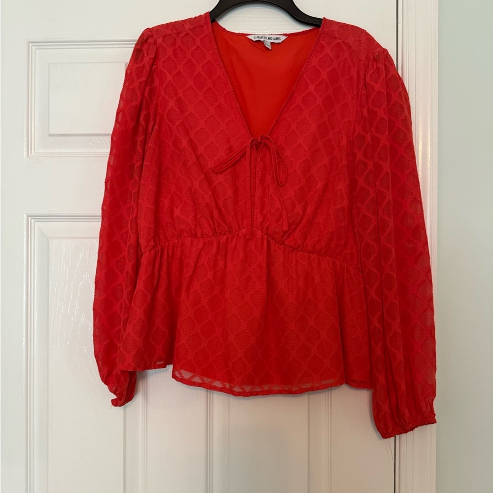 Elizabeth and James Red Peplum Long Sleeve Blouse